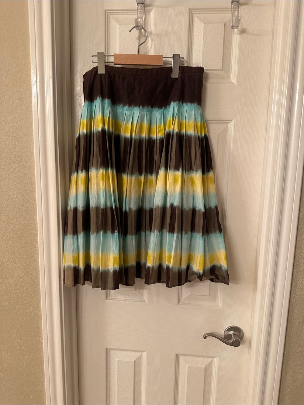 BCBGMaxAzria Brown Striped Circle Skirt with Aqua & Yellow Bands